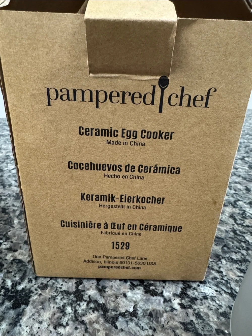 Pampered Chef White Ceramic Egg Cooker with Gray Silicone Grip
